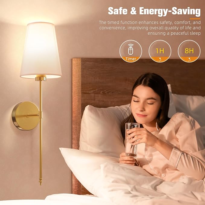 25.4 inch Battery Operated Wall Sconce Set of 2,Gold Rechargeable Wall Lights with 10400mAh Dimmable Detachable Bulbs and Remote,9 Colors Wireless Sconces for Bedroom Living Room Hallway
