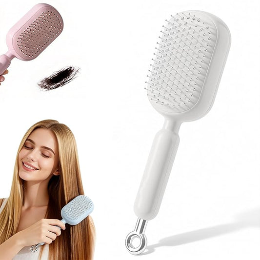 Retractable Cushion Massage Comb, 2026 Upgrade Self Cleaning Hair Massage Brush Anti-Static Air Cushion Comb, Retractable Cushion Scalp Comb for Curly Wet Dry Damaged Hair (White)