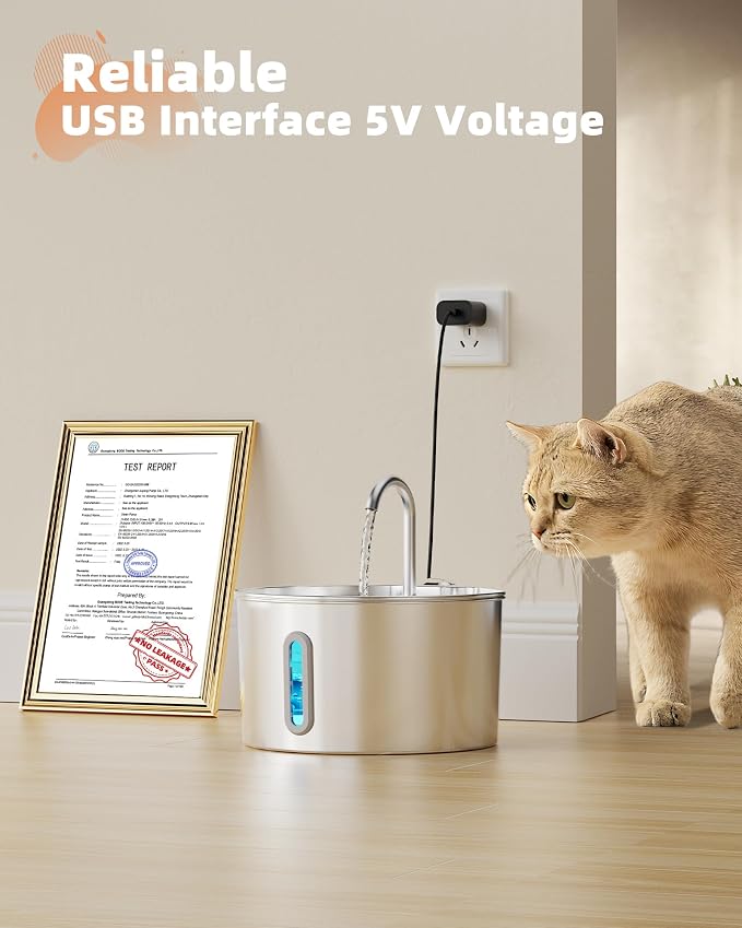 108oz/3.2L Cat Water Fountain Stainless Steel with 6 Filters 3 Sponges | Pet Fountain for Drinking with Water Level Window, Ultra Quiet Pump, Kitty Spout, Automatic Cat Feeding & Watering Supplies