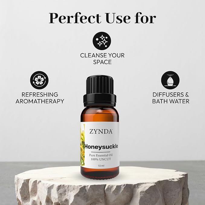 Honeysuckle Essential Oil – 100% Pure & Natural, Organic Honeysuckle Oil for Skin, Hair, Body & Massage – Premium Fragrance Oil (10ml, Amber Glass Bottle)