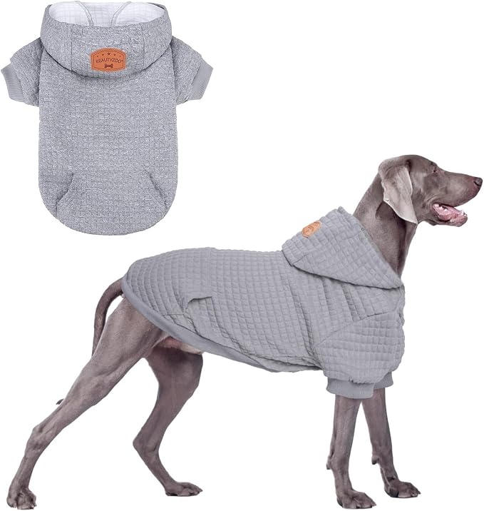 BEAUTYZOO Dog Hoodies Sweater for Large Dogs,Waffle‑Like Laminated Pet Coat | Warm Dog Sweatshirt with Pocket & Leash Hole,Pullover Clothes for Girl Boy Dogs,Stretchy & Easy‑On‑Off,Labrador & Great Danes