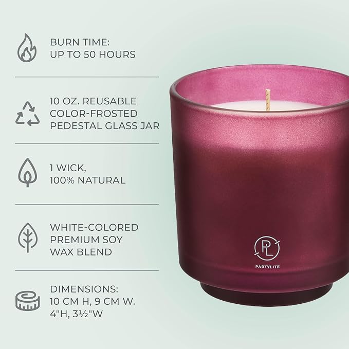 PartyLite Mulberry Scented, with Notes of Black Currant, BlackBerry, Mulberry & Pomegranate,10oz 1-Wick Aromatherapy Refillable Jar Candle, 50 Hour Burn Time, Sustainable Wax in Reusable Vessel
