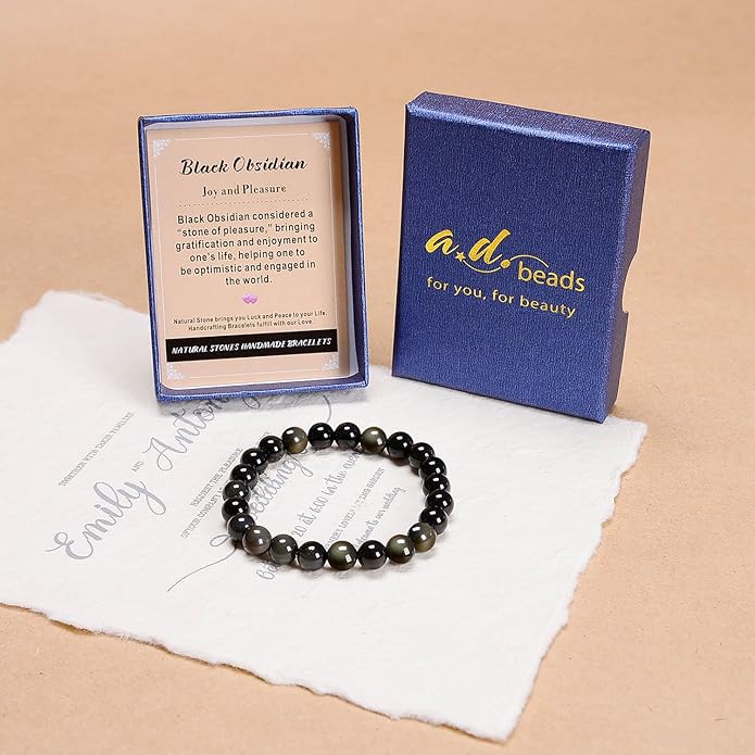 AD Beads Handmade Gemstone Stretch Elastic Bracelet Crystal Healing Reiki Nature's Beauty and Spiritual Essence Unisex