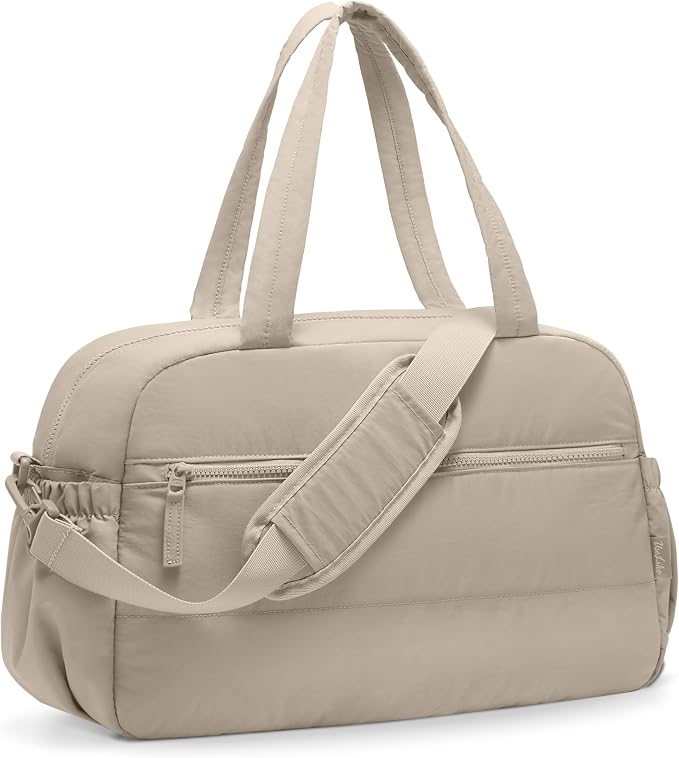 Gym Bag for Women, Travel Duffle Bags with Wet Pocket, Lightweight Carry on Bag Overnight Weekender Duffel Bag, Water Resistant (Khaki Ash)