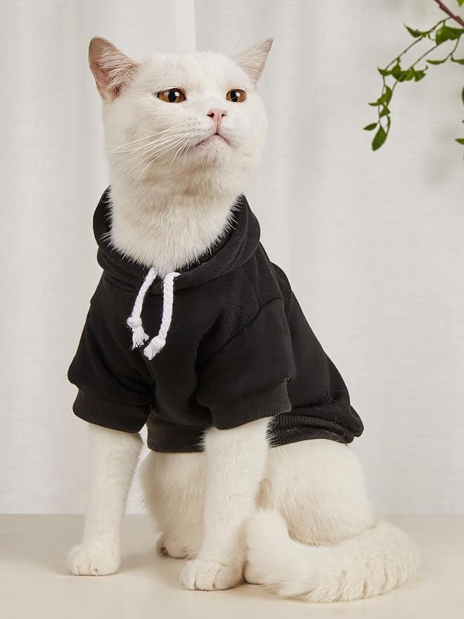 Basic Dog Hoodie Sweatshirt Puppy Sweater Warm Cat Costumes Pet Clothes for Chihuahua Puppy Kitten Small Medium Dogs Black and Grey X-Large
