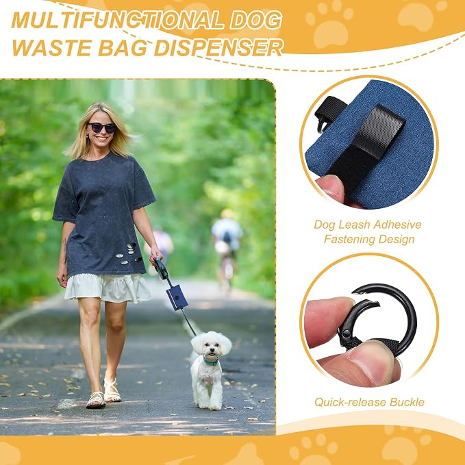 Dog Poop Bag Holder, Pet Waste Bag Dispenser Dog Treat Pouch with Zipper Oxford Cloth Portable Reusable Easy Cleanup(2Pcs, Navy Blue/Sky Blue), Intended for Outdoor/Travel/Walking