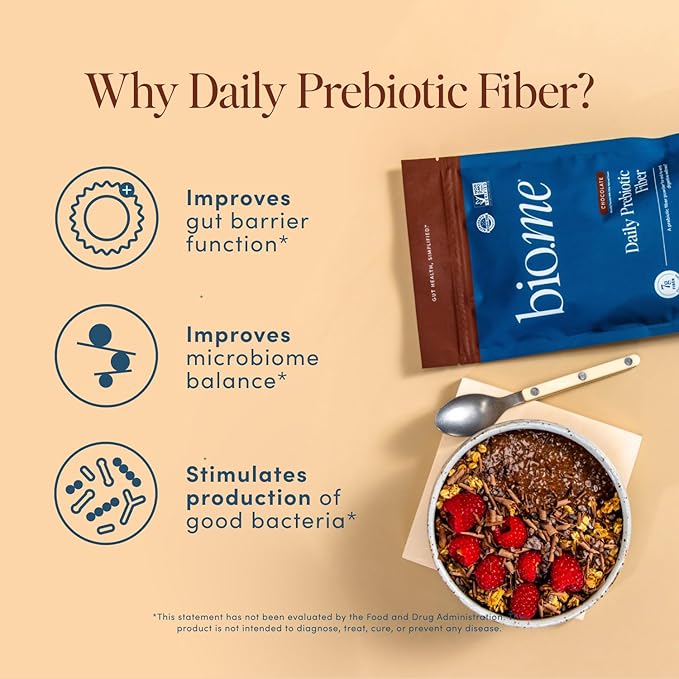 Bio.me Daily Prebiotic Fiber Powder Chocolate - 7g Per Serving - Soluble & Insoluble Fiber Supplement Powder for Women & Men - Digestive Health & Gut Health - GLP-1 Friendly, Sugar Free - 30 Servings