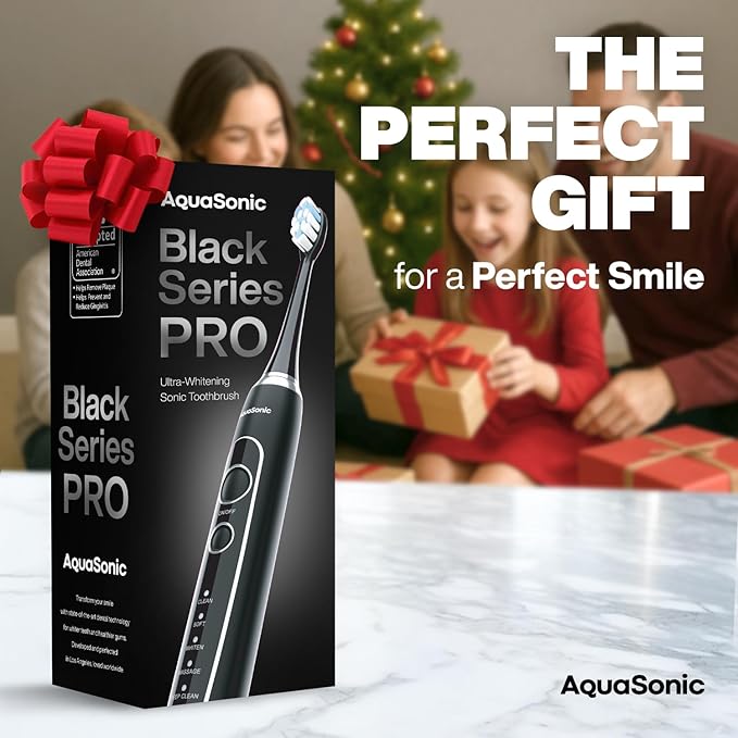 Aquasonic Black Series PRO – Ultra-Whitening Electric Toothbrush – 5 Modes & Smart Timers – Premium Travel Case & 6 Proflex Brush Heads – ADA Accepted Toothbrush (Pack of 2)