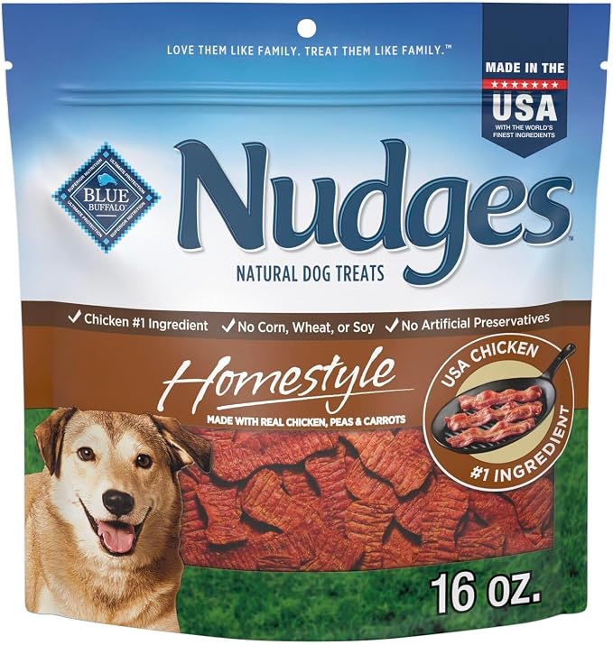 Blue Buffalo Nudges Homestyle Chicken & Bacon Dog Treats, 16 oz | Real Chicken First, Generous Chewy Cuts, No Chicken By-Product, Corn, Wheat, or Soy
