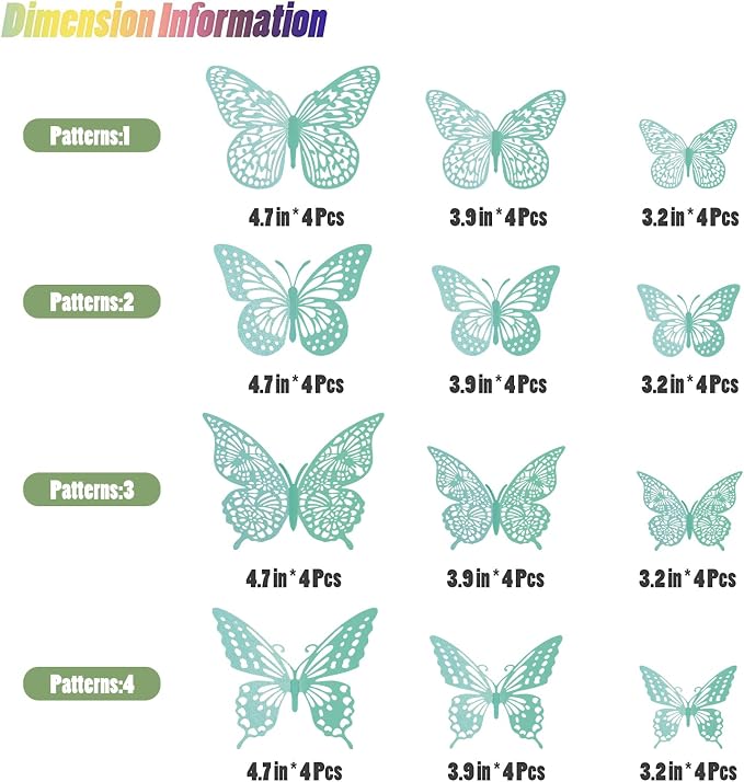 SAOROPEB 3D Butterfly Wall Decor 48 Pcs Pale Turquoise Butterfly Decoration | 4 Styles 3 Sizes, Birthday Decorations&Butterfly Party Decorations&Butterfly Cake Decorations-Removable