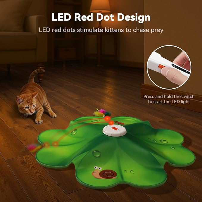 FEELNEEDY Rechargeable Cat Toys, 2 in 1 Hide and Seek Game Interactive Cat Toy, Movable LED Red Dot, Moving Concealed Feathers, Durable Exercise Toys for Indoor Cats, Bored Adult Cats Wand Toy