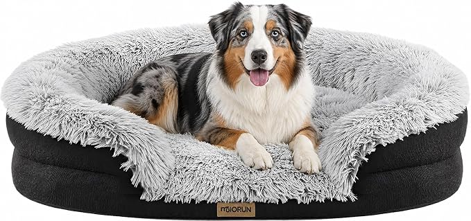Fluffy Orthopedic Dog Beds Large Sized Dog, 40" Bolster Sofa Bed | Soft plush faux fur,lowered entry,washable cover,waterproof liner,claming dog couch for x-large dogs,supportive bolster