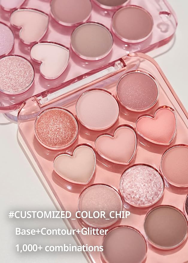 COLORGRAM Pin Point Eyeshadow Palette 02 Pink+Mauve= | Ultra-Blendable Matte, Glitter, Shimmer Shades for Daily Makeup | K-Beauty Eye Palette with Easy-to-Use Calculator Design