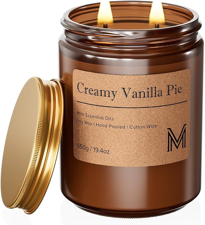 M&SENSE Creamy Vanilla Pie Scented Large Candle, 19.4oz Aromatherapy Candle for Home Fragrance, Natural Organic Soy Wax Long-Lasting for Stress Relief, Yoga, Gifting for Birthday, Housewarming