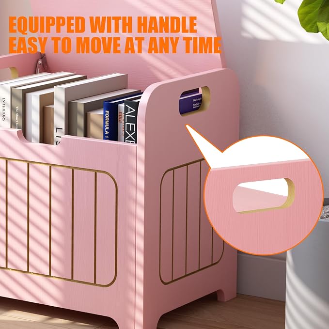 Aenuert Storage Chests, Small Cube Organizer Box,Wooden Entryway Storage (Pink, With Handle)