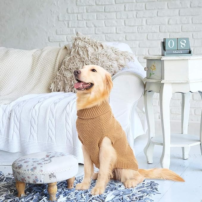 Mihachi Turtleneck Dog Sweater - Winter Coat Apparel Classic Cable Knit Clothes with Leash Hole for Cold Weather, Ideal Gift for Pet in New Year