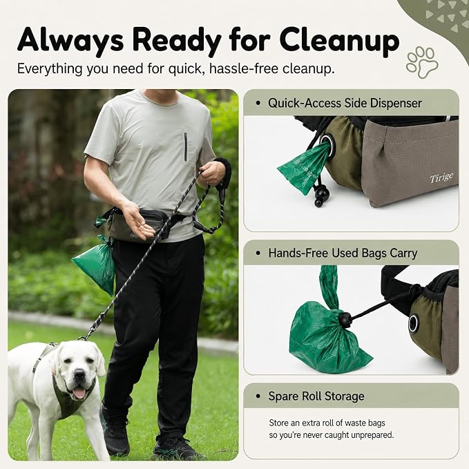 Dog Treat Pouch for Training, Magnetic Closure, Pull-Out Lining | 1.5-cup front pocket, large-phone storage, poop bag dispenser, used-bag loop, and 10-50 in strap for waist or crossbody wear