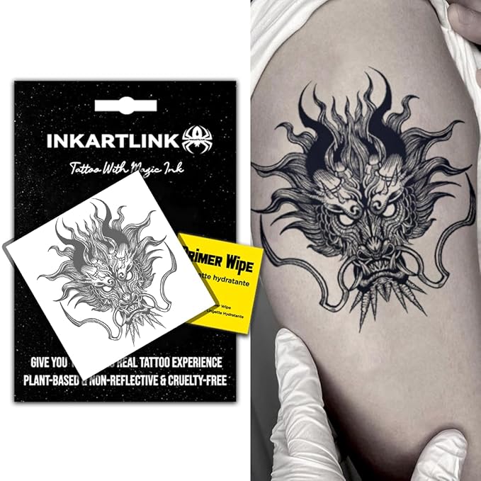 INKARTLINK Semi Permanent Tattoo, Temporary Tattoo, Beautiful and Realistic Design, Fun Tattoo Experience, Cruelty-free, Non-reflective, Waterproof (Dragon 5)