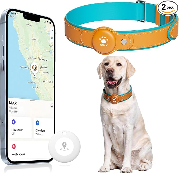GPS Tracker for Dogs, 2 in 1 Smart Pet Collar (Only iOS), No Monthly Fee Waterproof Dog Collar with Real-time Tracking, Anti-Lost, 365-Day Long Battery GPS Tracker for All Sized Dogs(Locator Included)