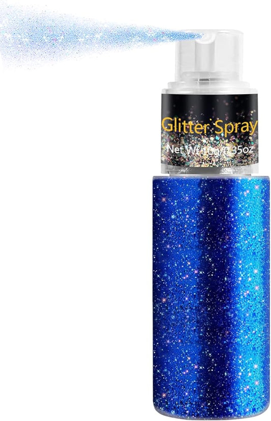 Hair and Body Glitter Spray, Holographic Glitter Highlighter Powder for Rumi Costume Cosplay Makeup, Face Body Clothes Shiny Glitter, Loose Shimmer Hairspray Festival Rave Prom Accessories (Blue)