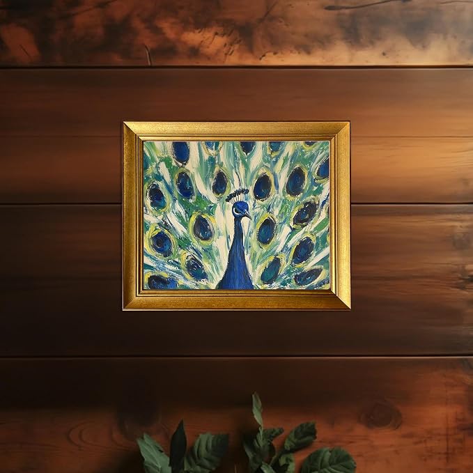 Gold Framed Wall Art Vintage Peacock Canvas Print Colorful Peacock Oil Painting Bird Boho Artworks for Bedroom Living Room Bathroom Decor