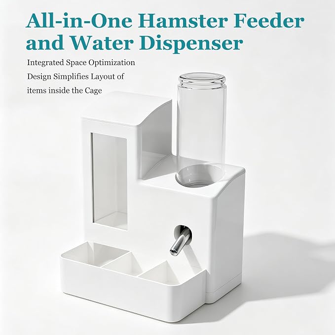 YSHOME&PET 2 in 1 Hamster Water Bottle No Drip Automatic Food Feeder | Small Animal Water Dispenser and Food Bowl with Snack Bowl Cage Accessories for Hamster Gerbils Mouse Hedgehog