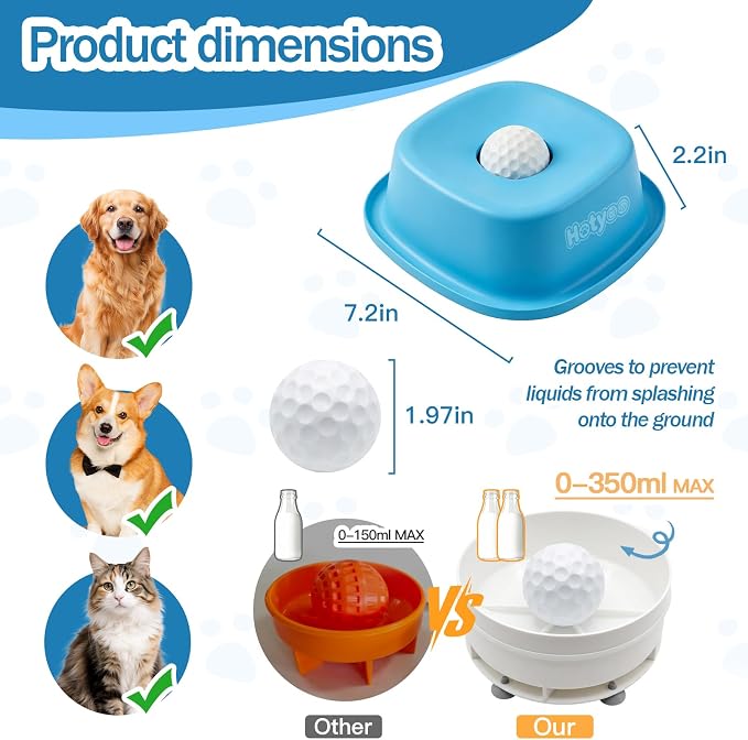 Dog Lick Bowl with Rolling Ball, Slow Feeder Lick and Roll Bowl for Dogs Liquid Treat, Dog Licking Bowl for Yogurt & Broth 350ml Large Capacity Non-Slip Base, Daily Meal & Post,Patent Pending(Black)