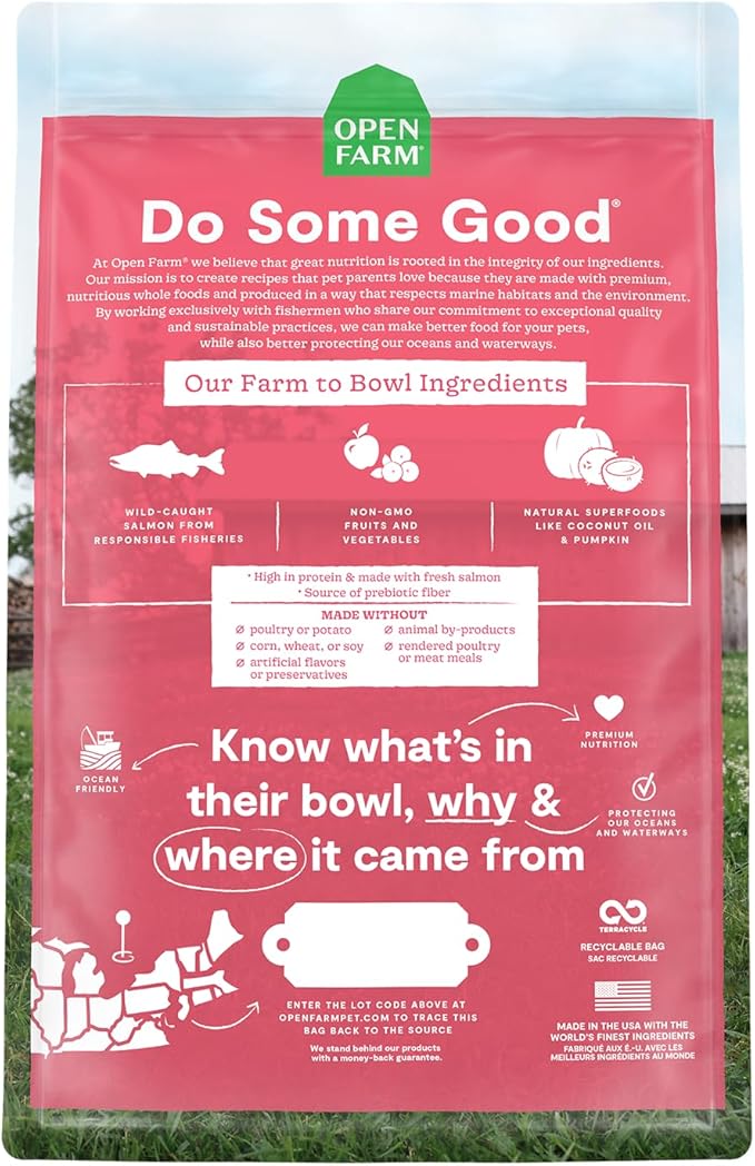 Open Farm Grain Free Dry Cat Food, Wild-Caught Salmon Kibble, 8lb Bag | All Life Stages, High Protein, Prebiotic Fibers, 100% Traceable Ingredients, Non-GMO Fruits & Veggies.