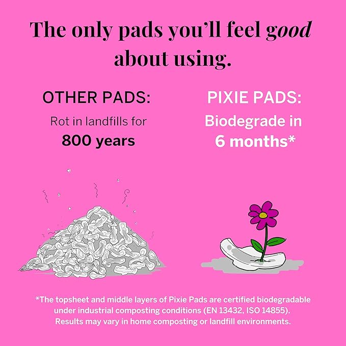 Pixie Organic Cotton Ultra Thin Overnight Pads for Women - Extra Heavy Absorbency with Wings - Leak-Proof, Hypoallergenic & Unscented - Compostable, Biodegradable - FSA Eligible - 36 Count