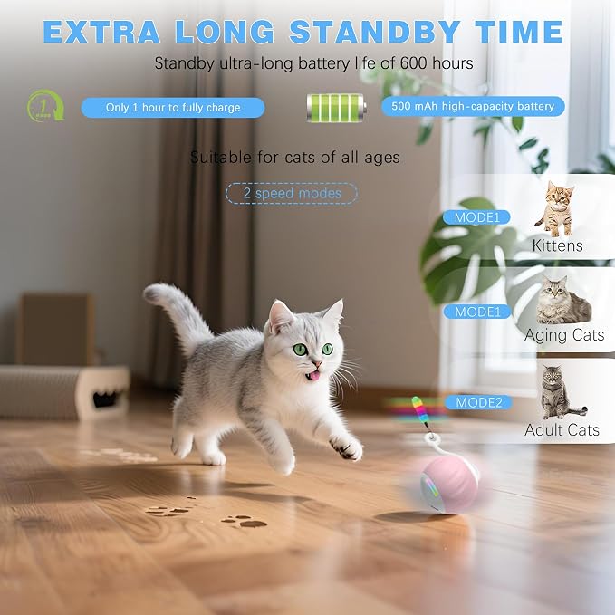 Upgraded 2.36 Inch Large Interactive Cat Toys Ball for Indoor Cats, Pink