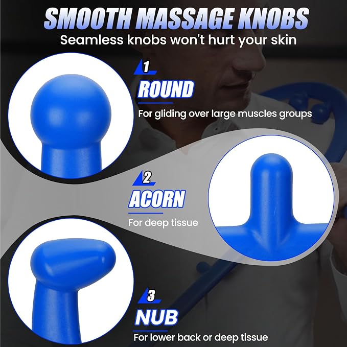 Trigger Point Massage Cane, Deep Tissue Full Body Back Neck Shoulder Self Massage Tool for Muscle Knots, Ergonomic Therapy Cane for Hard-to-Reach Areas, Lightweight Portable, FSA-HSA-Eligible, Blue