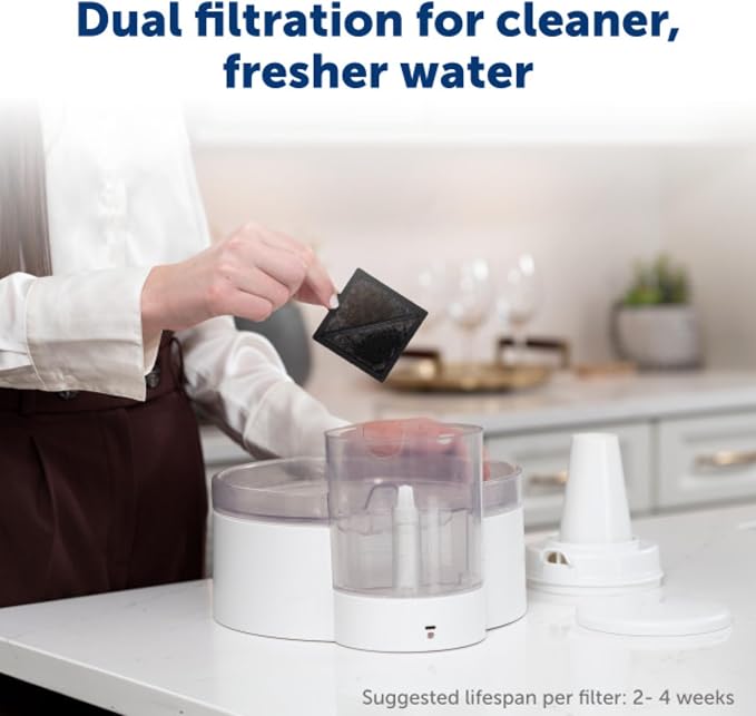 PetSafe Outlast Pumpless Cat Water Fountain, 60 oz/1.7L, Dishwasher Safe | Pumpless HydroSpin Design Circulates 60 Oz Water, Ion-x Carbon/Ion-Exchange Filter, Smart Sensors Slow Flow at Night