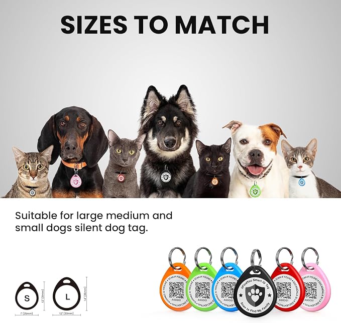 QR Code Dog Tags Personalized for Pets, Real-time Alerts, 6 Color