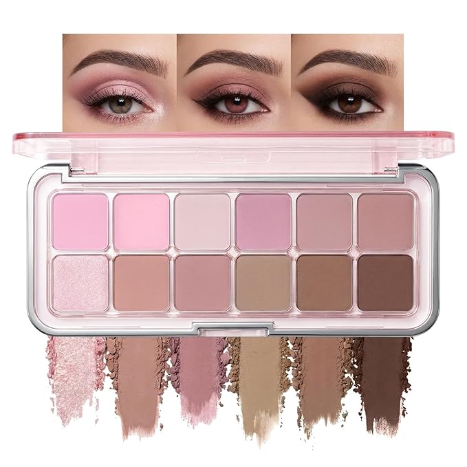 Erinde 12 Colors Eyeshadow Palette, Lavender Pink Neutrals & Nude Eye Shadow Makeup, Matte Shimmer Finishes, Long Lasting Ultra-Blendable Waterproof Eyeshadow Powder for Daily & Party, 07