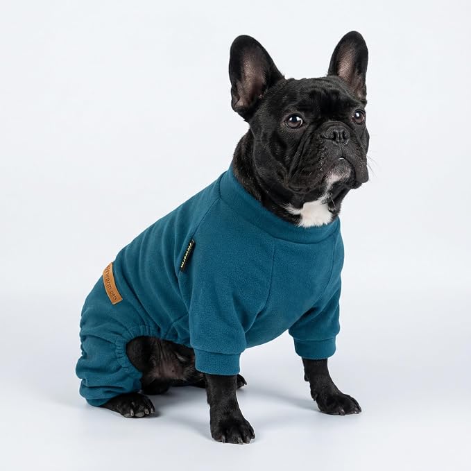 Fitwarm 2 Pack Lightweight Fleece Dog Pajamas, Warm Winter Dog Clothes for Small Dogs Boy Girl, Fuzzy Pet Onesie with Feet, Light Sky Blue, Turquoise, Medium