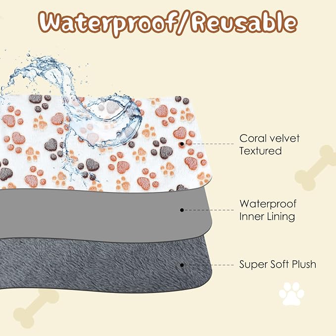 YUEPET 2 Pack Waterproof Dog Blankets, Washable Reversible Throw 40 x 30 in | White and Coffee Pair, Soft Fleece with Mylar Layer, Machine Washable, Bed Sofa and Car Protection, Medium and Large Dogs