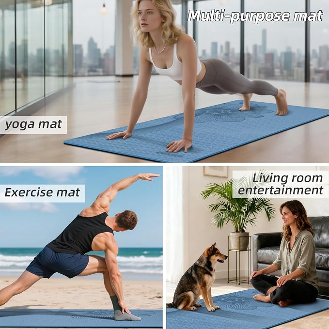 Large Exercise Mat | 10mm Thick TPE Non-slip Gym Mats, Carrying Strap