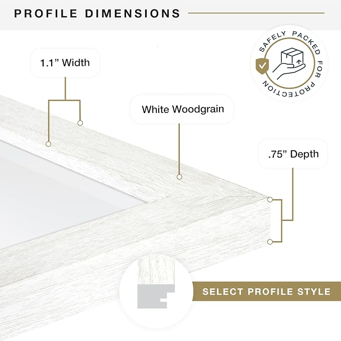MCS Studio Gallery 11x14 Picture Frame White Woodgrain Engineered Wood, Rectangle Photo Frame for Photos, Posters & Art Prints (1-Pack)