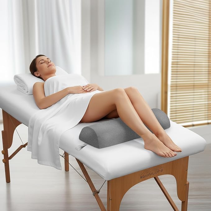 Saloniture Jumbo Half Round Massage Table Bolster Under-Knee Pillow Pad - 26 x 9 x 4.5 Inch - Gray Velour