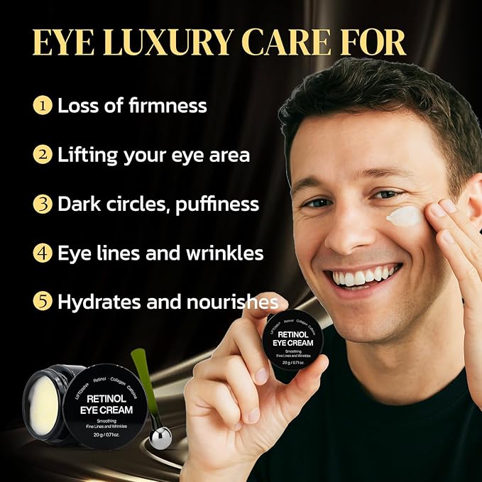 Men Retinol Under Eye Cream Anti Aging Eye Cream with Caffeine, Hyaluronic Acid, Peptides - for Dark Circles, Puffiness & Fine Lines, Firming & Brightening Under Eye - 20ml