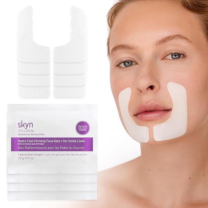 skyn ICELAND Hydro Cool Firming Smile Line Patches, 10 Minute Smoothing Treatment with Peptides and Hyaluronic Acid, All Skin Types, 4 Pairs