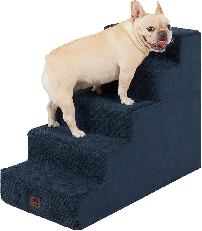 EHEYCIGA Dog Stairs for High Bed 22.5" H, 5-Step Dog Steps, Navy | Pet Steps for Small Dogs and Cats for Bed, Non-Slip Balanced Pet Ramp Indoor
