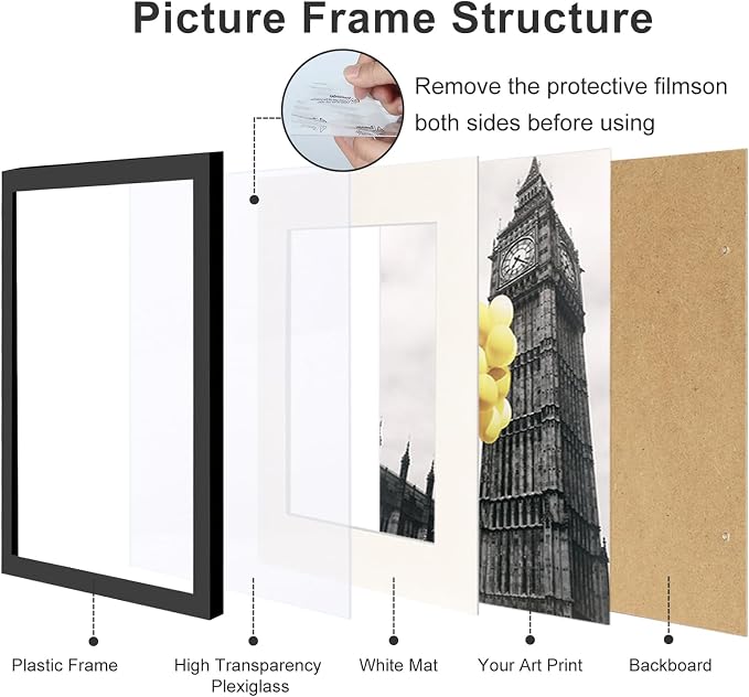 4x6 Picture Frame Set of 9, Display Pictures 3.5x5 with Mat or 4x6 without Mat, Multi Collage Gallery Square Photo Frames for Wall or Tabletop, Black