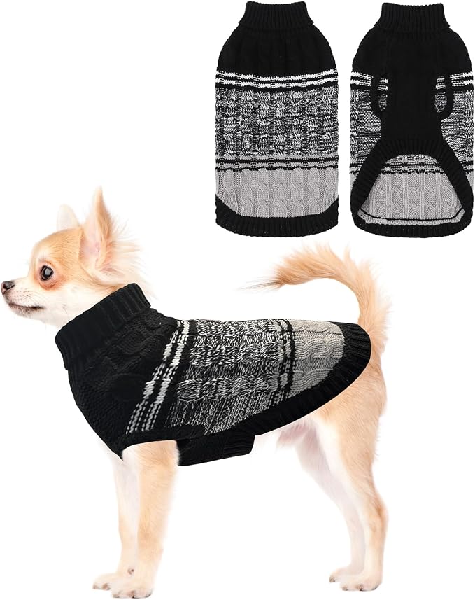 Mihachi Soft Warm Dog & Cat Pullover - Women's & Men's Pet Dogs & Cats Sweater Shirt, Cold Weather Turtleneck with Leash Hole, Black XS