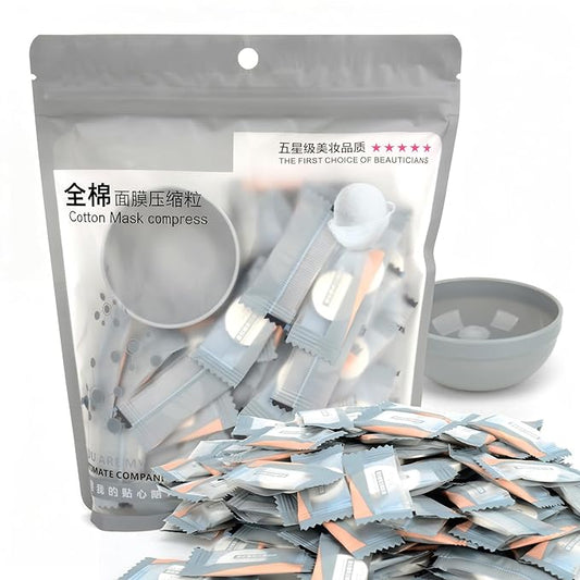 100PCS Natural Pure Cotton Dry Compressed Facial Mask Sheet, DIY Facial Skin Care Great for Home and Travel, Disposable Mask Paper, Individually Packaged Like Candy