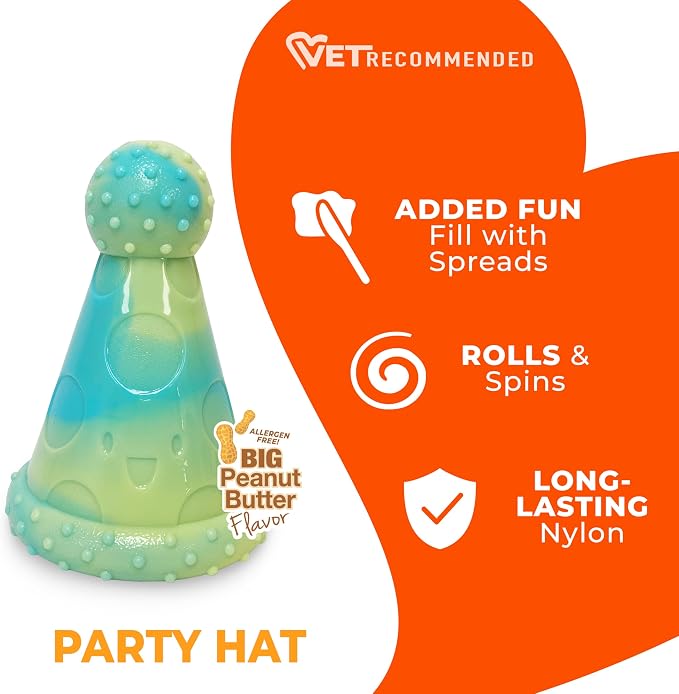 Nylabone Power Chew Party Hat Dog Treat Toy, Peanut Butter Flavor, Large