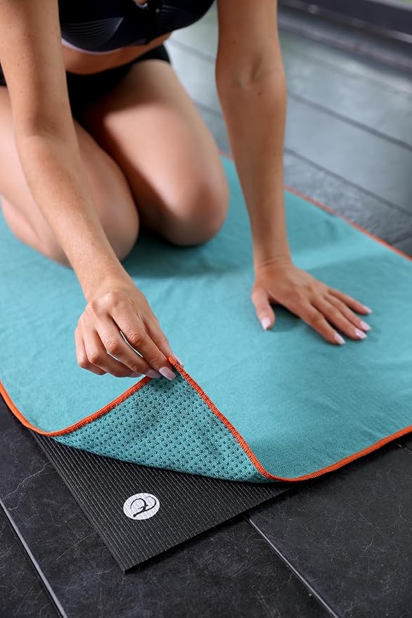 Eunzel 2 Pack Hot Yoga Towel with Grip Dot, Non Slip Yoga Mat Towe Sweat Absorbent Towel for Hot Yoga,Bikram, Pilates and Fitness 72" x 24", Dark Cyan/Steel Blue