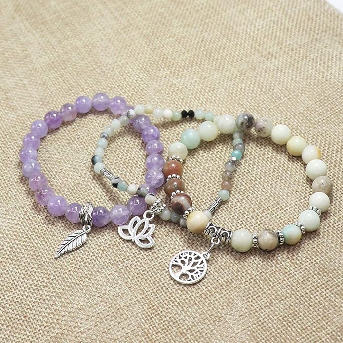 UEUC Tree of Life Yoga Healing Stone Bracelets,Multilayer Lotus Chakra Stone Reiki Bracelet Sets,Anxiety Crystal Natural Stone,for Women Stress Relief