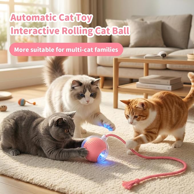 Cat Toys for Indoor Cats Smart Automatic Bal Moving Chase Dogs Toy, Pink | Ball Rolling for Bored Kitten Pet, Upgraded Speedy Moving Chase Dogs Toy