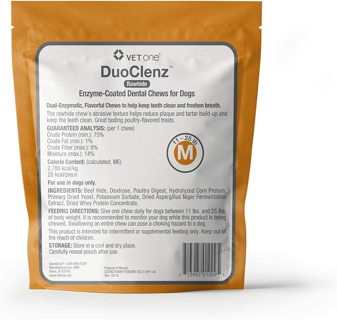 VetOne DuoClenz Rawhide Dental Hygenic Chews for Medium-Sized Dogs, 30-Count Bag